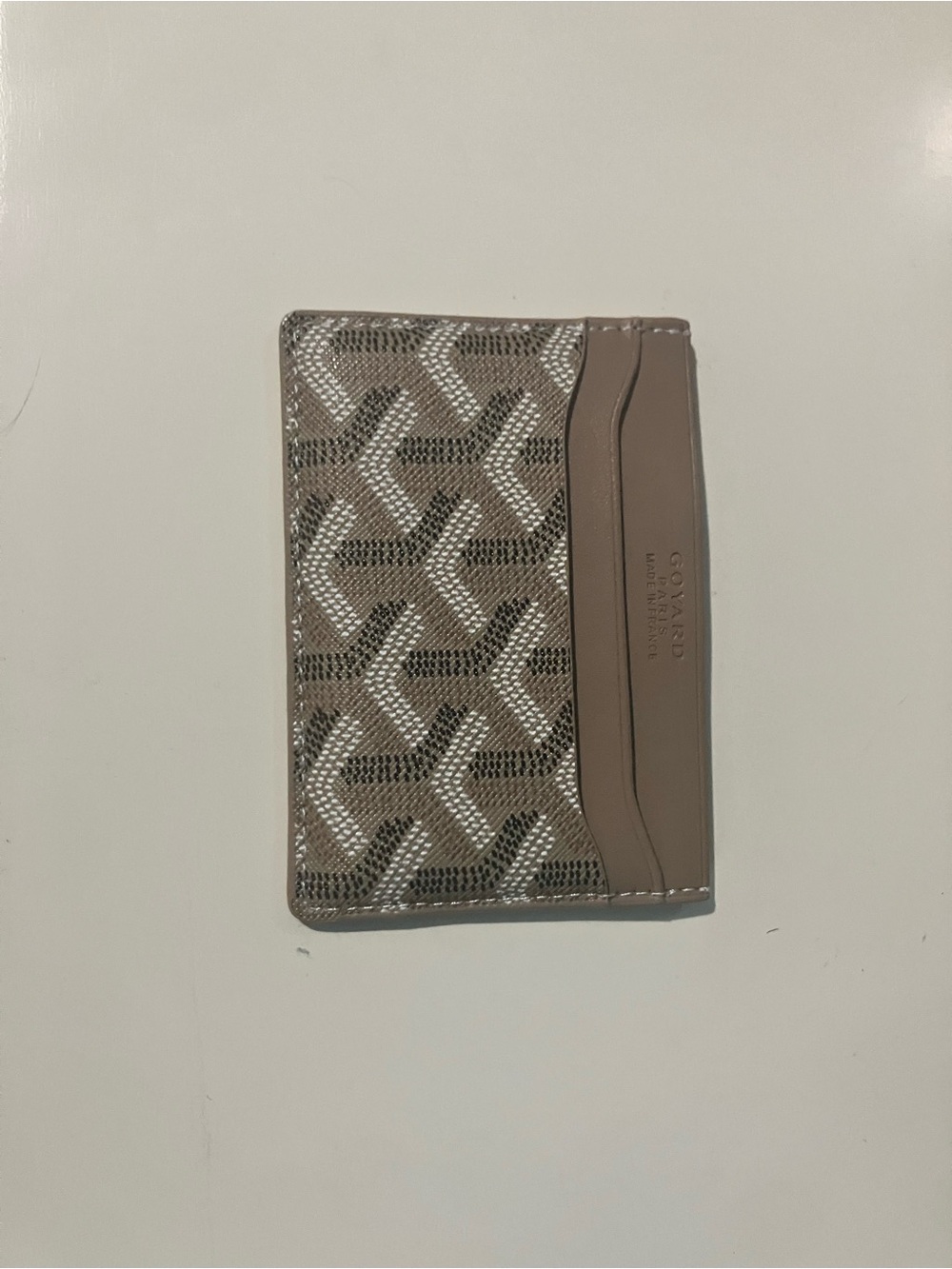 Goyard Taupe and Cream Chevron Card Holder
